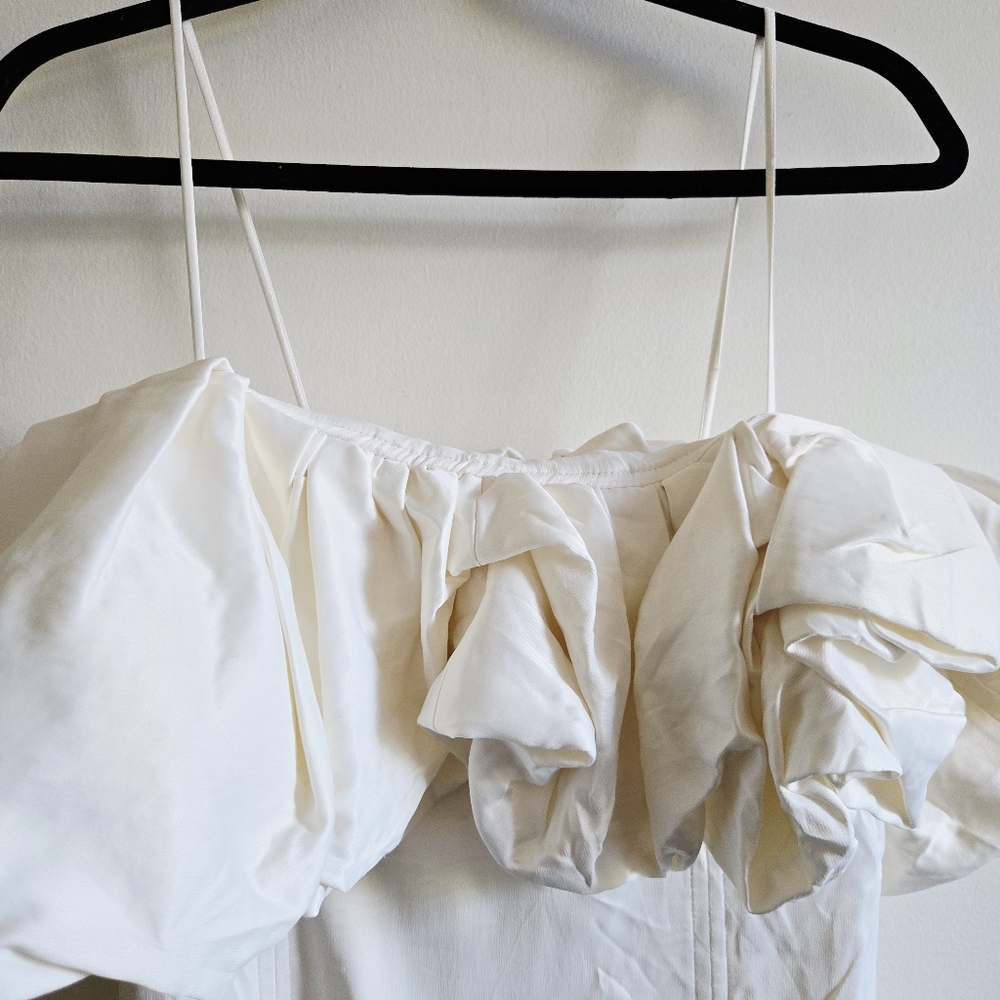 ZARA I NWT M Voluminous Satin Effect Mini Dress I ecru white - Picture 7 of 12